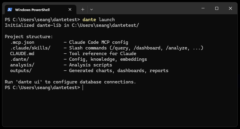 Terminal output after running dante launch