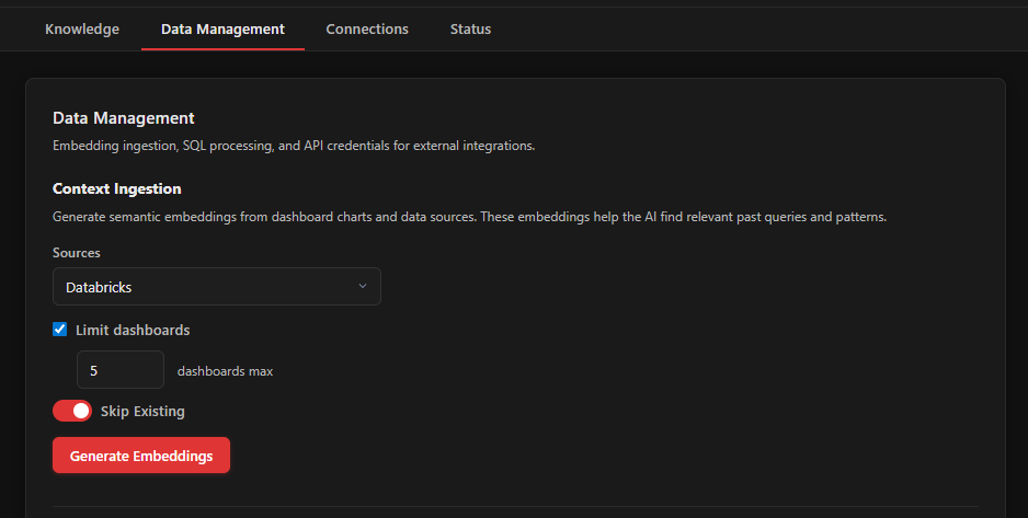 Ingestion controls with Databricks selected