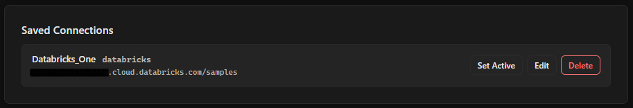 The saved connection with Set Active button